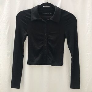 Abercrombie & Fitch Black Cropped Polo Shirt Size XXS